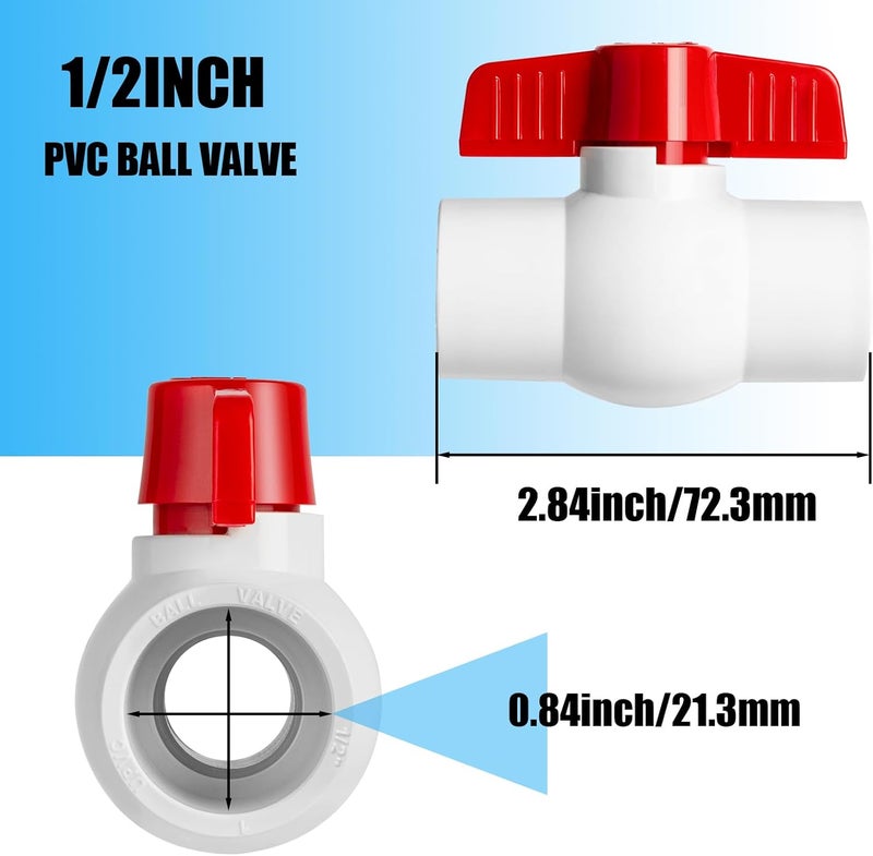 AODESTINY 10PCS 1/2" PVC Ball Valve, Shut-Off Ball Valves Socket with Easy Turn Red T-Handles, Slip PVC Valve for Water Project, Swimming Pool, Sewage Pump, Sprinkler Line, Outdoor Plumbing & Irrigation System - Image 2